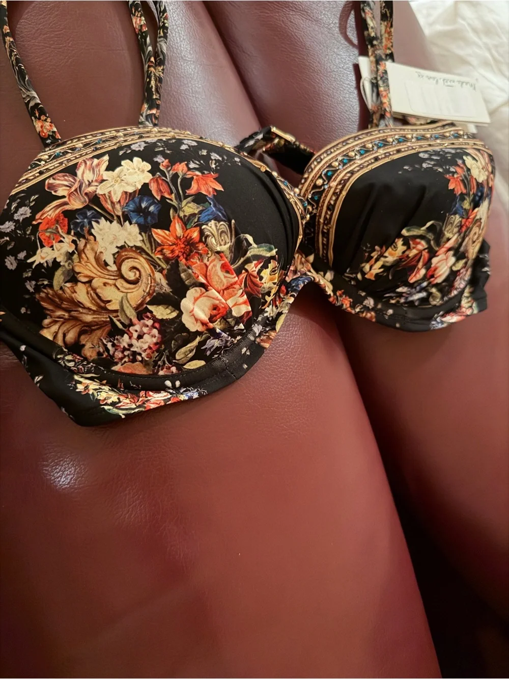 Camilla Floral Print Push-Up Bikini Top in Black with Multicolor Blooms - Picture 2 of 6